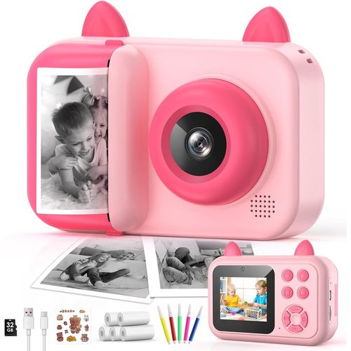 KGABERY-Singhere Appareil Photo Instantané Pour Enfants,1080P 2,4 Pouces Écran Appareil Photo Instantané Pour Enfants Avec Papier D'Impression Et Carte 32 Go