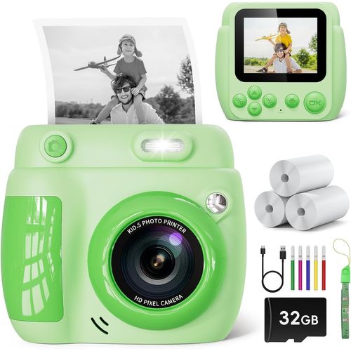 KGABERY-Appareil Photo Instantané Enfants,1080P 20Mp 2.4'' Écran Appareil Photo Instantané Enfant Avec 3Pcs Papier D'Impression Thermique,Pour Les Enfants De 5 À 12 Ans Noël,Cadeaux Pour Enfants