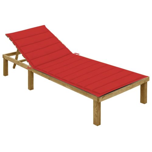Vidaxl Chaise Longue Avec Coussin Rouge Bois De Pin Imprégné