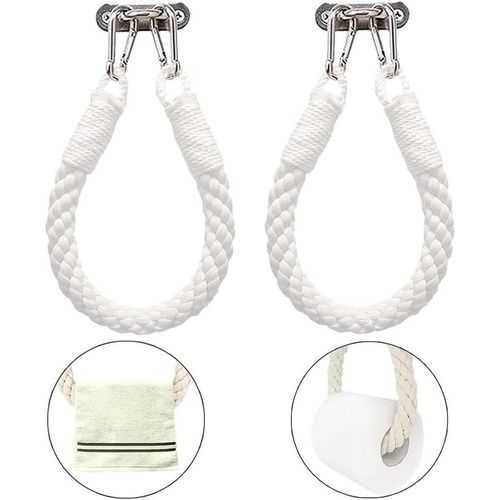 Lot de 2 Porte-Rouleaux de Papier Toilette en Corde Industrielle, Porte-Papier Toilette rétro Nautique, Porte-Serviettes, Support Mural pour décoration de Salle de Bain (Blanc)