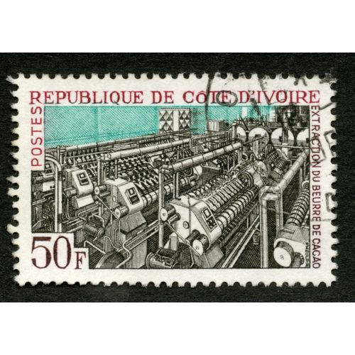 Timbre Oblitéré République De Cote D'ivoire, Extraction Du Beurre De Cacao, Postes , 50 F