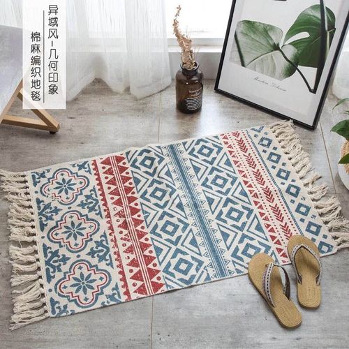 Tapis En Lin De Coton Tissé À La Main Bohème Rétro, Tapisserie Géométrique Lea, Couverture Décorative, Décor À La Maison, Pompon, Polymères De Sol
