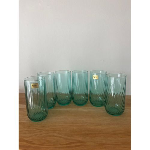 Vintage Lot De 6 Verres Turquoise Bahamas Torsadés Luminarc