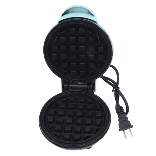 Mini gaufrier rond antiadhesif double face, multifonction, pour petit-dejeuner, pour toasts, sandwichs, prise americaine 110 V, bleu