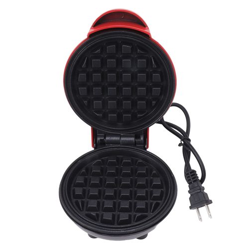 Mini gaufrier rond antiadhesif double face, multifonction, pour petit-dejeuner, pour toast, sandwich, prise americaine 110 V, rouge