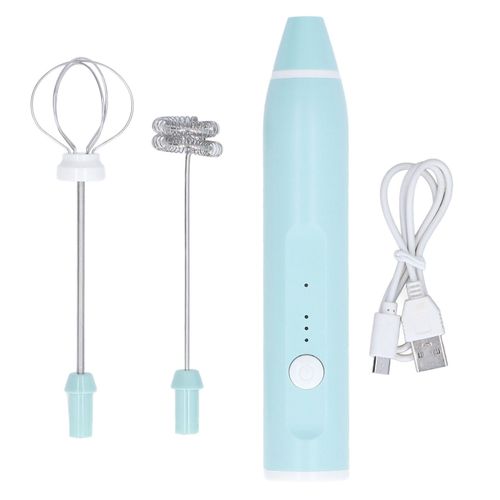Mousseur a lait electrique sans fil, melangeur de creme automatique avec 2 tetes de batteur a oeufs pour cafe