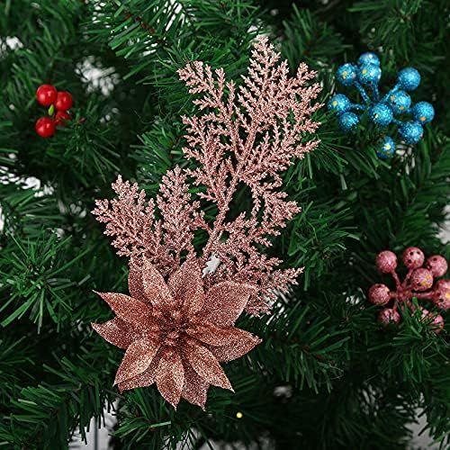 Lot de 5 décorations de sapin de Noël en forme de branches et feuilles - 20 x 7,1 cm - Branches de pin artificielles - Décoration de couronne de Noël (avec clip)