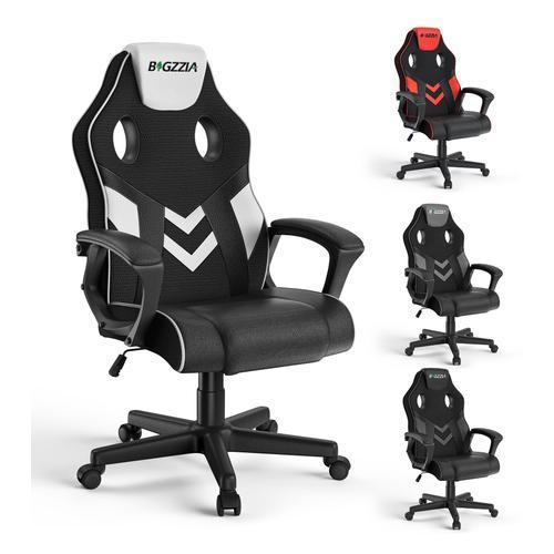 Fauteuil De Bureau Inclinable - Rattantree Fauteuil Gamer Hauteur Réglable - Avec Dossier Respirant Et Appui-Tête Confortable - Noir Et Blanc