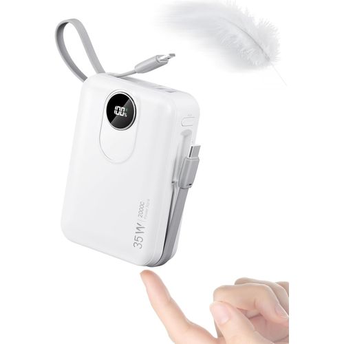 Batterie Externe 20000mah Avec Câble Intégré 35w Power Bank À Charge Rapide Pour Téléphone Portable, Batterie Usb C (Input & Output), Chargeur Portable Avec 4 Sorties Et 2 Entrée[Php52503435]
