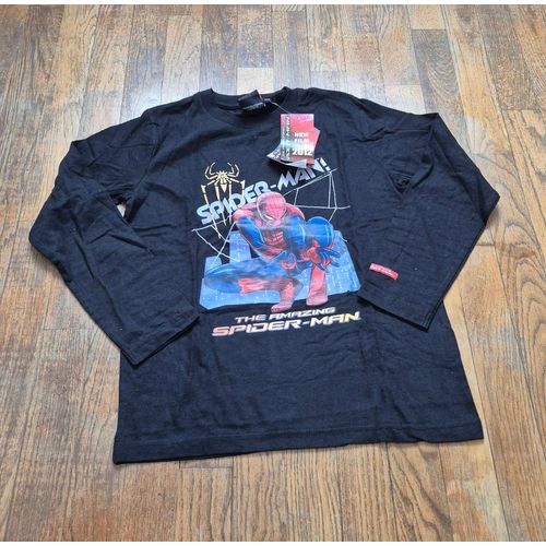 T-Shirt Manche Longue Noir Spiderman Taille 10 Ans Neuf Avec Etiquette