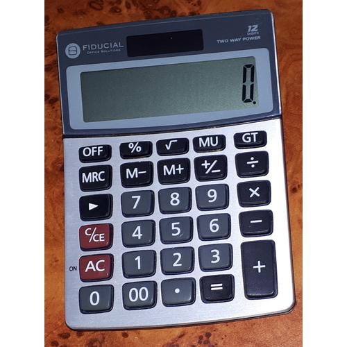 Calculatrice électronique 12 chiffres - alimentation double - gris et noire - commercialisée par Fiducial Office Solutions