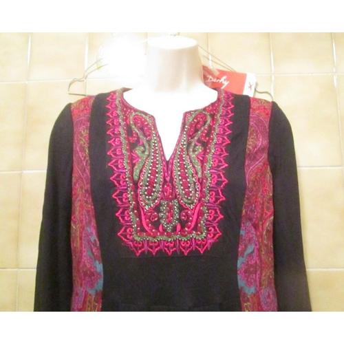 Robe Noir Et Rouge Bordeaux Style Indien, Perles Incrustées, Neuve Avec Étiquette, Derhy T. 38