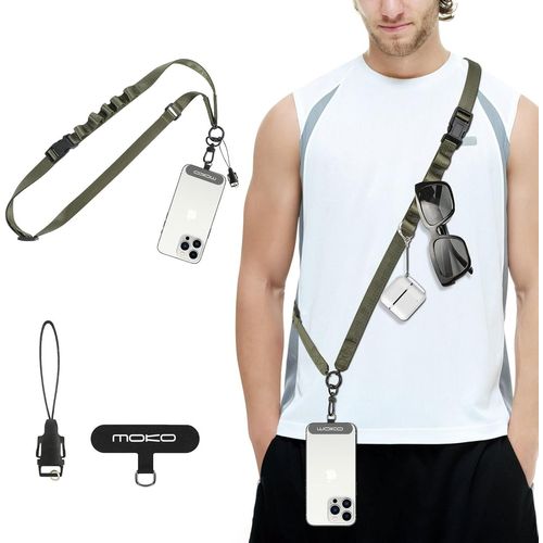 Lanière De Téléphone Universelle, Cordon Pour Portable En Nylon, Tour De Cou De Smartphone Mains Libres, Dragonne De Téléphone Amovible Avec Patchs Pour Iphone, Vert Armée[Php52509444]
