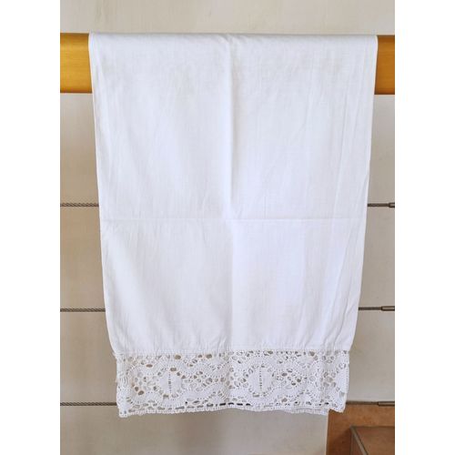 Taie De Traversin Ancienne Blanche 115cm X 38cm Coton Et Dentelle Au Crochet