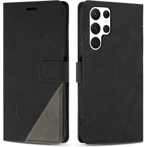Etui Coque Pour Galaxy S23 Ultra, Protection Housse En Cuir Pu Portefeuille Livre Pour Galaxy S23 Ultra, Emplacements Cartes, Fonction Support, Noir[Php52506107]