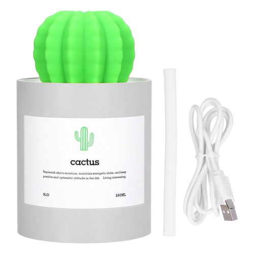 Humidificateur de bureau Cactus 280 ml, alimentation USB, humidificateur a nano-atomisation silencieux, gris