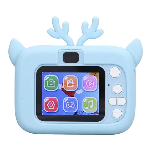 Camera pour enfants, ecran couleur 2 pouces, enregistrement 20 MP, jeux video, avec filtres, cadres, cadeau d'anniversaire, 5 V, bleu et blanc