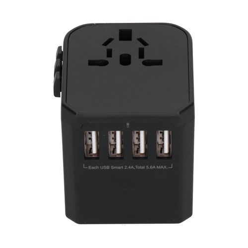Adaptateur de voyage international avec 4 ports USB Type-C pour Royaume-Uni, UE, etats-Unis, Japon, Australie, Chine, 100-240 V (noir)