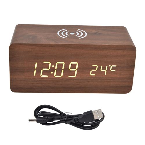 Reveil numerique, chargement sans fil, detection automatique de la temperature, horloge electronique LED stable et sure, rouge