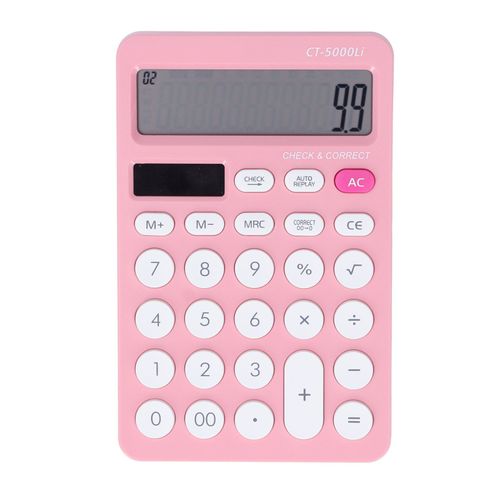 Calculatrice solaire a batterie solaire, double alimentation, type professionnel, couleur bonbon, calculatrice de bureau pour etudiants, rose