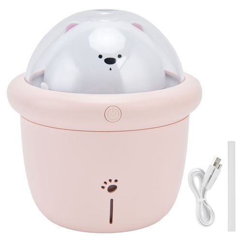 Humidificateur d'air de bureau 200 ml, design animal mignon, minuterie intelligente, lampe d'ambiance, alimente par USB, rose