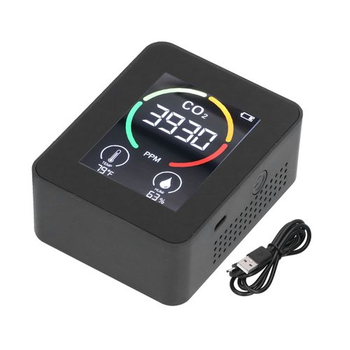 Moniteur de qualite de l'air 3 en 1, ecran couleur intelligent, detecteur de dioxyde de carbone portable pour usage domestique, noir