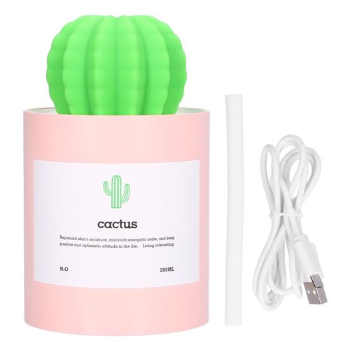 Humidificateur de bureau Cactus 280 ml, alimentation USB, humidificateur a nano-atomisation silencieux, rose