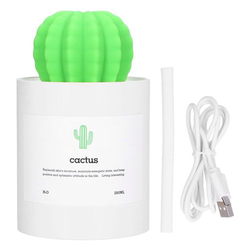 Humidificateur de bureau Cactus 280 ml, alimentation USB, humidificateur a nano-atomisation silencieux, blanc