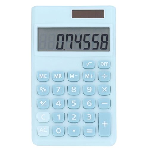 Calculatrices Calculatrice de poche solaire a 8 chiffres, double alimentation, avec grand ecran LCD, gros bouton sensible, bleu rafraichissant