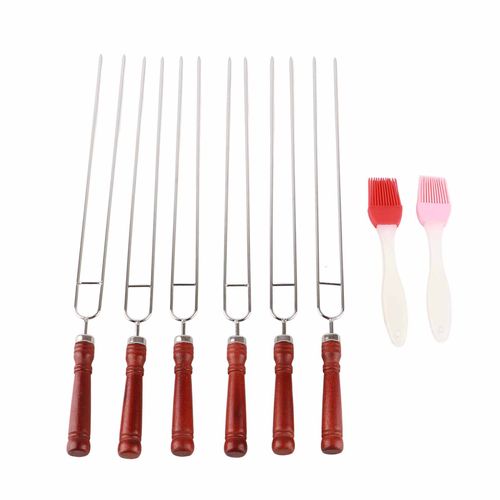 Lot de 6 fourchettes a barbecue en acier inoxydable et 2 brosses a barbecue en silicone