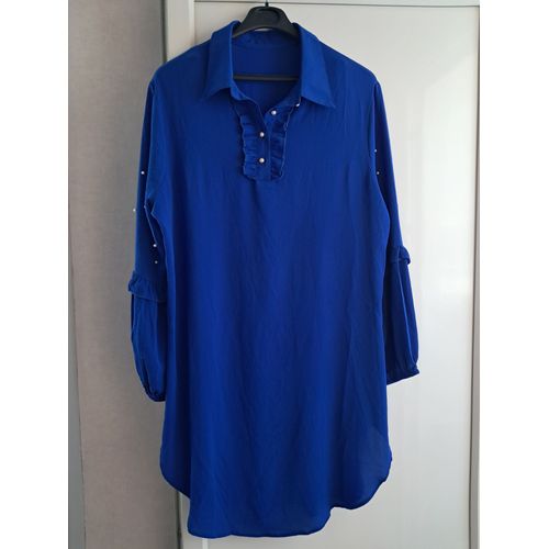 Robe Neuve Taille 46-48 Bleu Perles Aux Manches