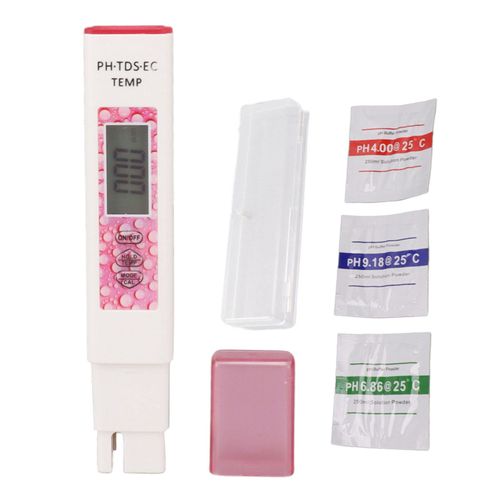 Stylo testeur d'eau numerique 4 en 1, precis, sensible, portable, pH, TDS, EC, temperature, qualite de l'eau, rose