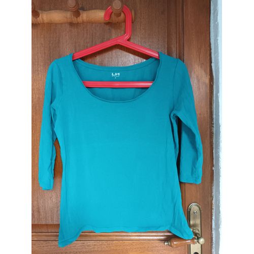 Tee Shirt Manches Longues Bleu Canard, La Halle, Taille M