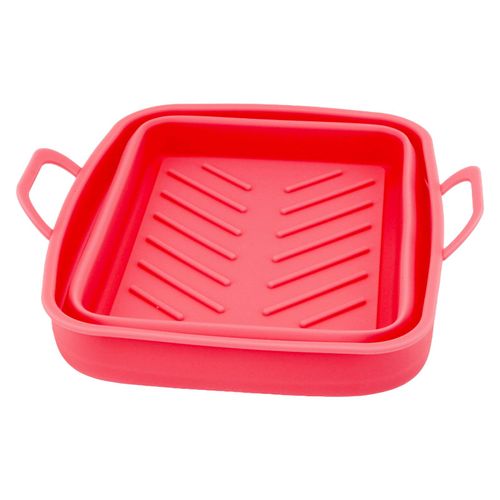 Lot de 2 revetements de friteuse en silicone resistant a la chaleur, design rainure, facile a nettoyer, avec poignee, rouge