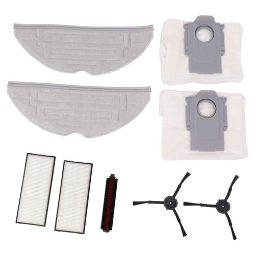 Kit d'accessoires pour aspirateur Roborock G20 : 1 balai, 2 balais, 2 sacs a poussiere, 2 filtres et 2 brosses laterales noires.