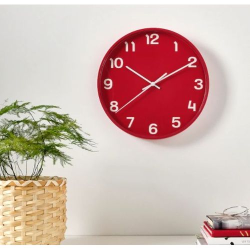Horloge Rohs Murale Montre Grand Format Suspendu A Mouvement Quartz Aiguilles Trotteuse Cadran Rouge Heure Minute A Pile Style Design Contemporain Pendule Chiffres Mur Chambre Salon Entree Cuisine Sal
