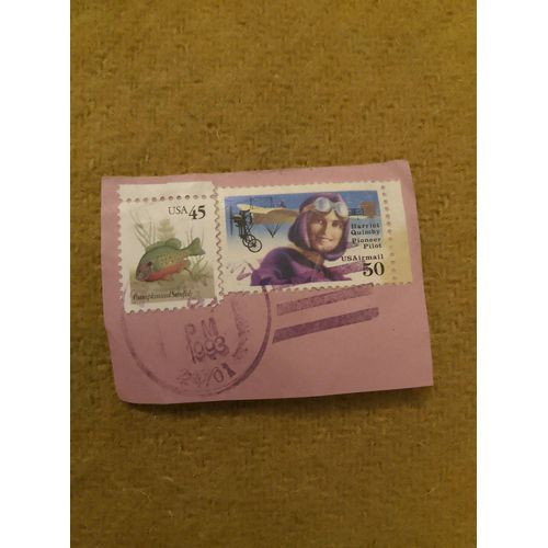 Lot De 2 Timbres Oblitérés Usa 45 Pumpkinseed Sunfish+Harriet Quimby Usa Mail 50.