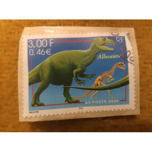 Timbre Oblitéré Rf 3,00 Allosaure Coloré.