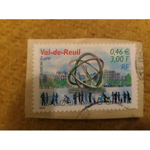 Timbre Oblitéré Rf 3,00 Val De Reuil Eure Coloré.