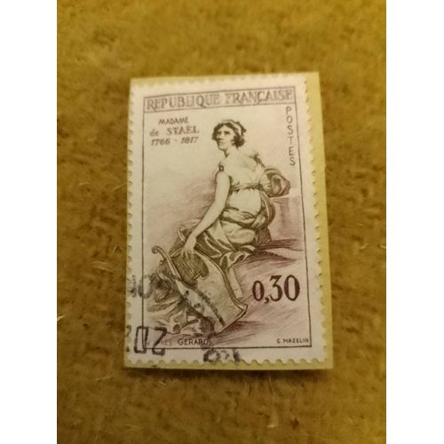 Timbre Oblitéré République Française 0,30 Madame De Staël Gris.