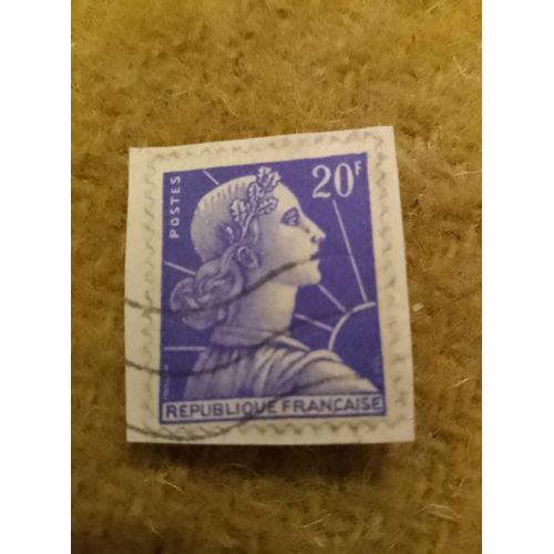 Timbre Oblitéré République Française 20f Marianne Bleue.