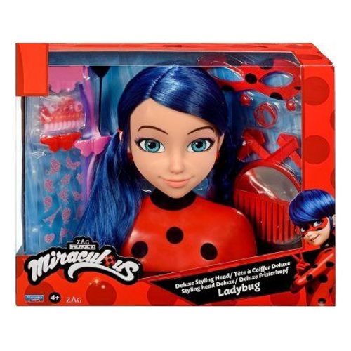 Tête A Coiffer Deluxe Miraculous Marinette a Cheveux Noir - 30 Pieces - Set Jouets Fille + 1 Carte offerte - Jouet Coiffure - Accessoires