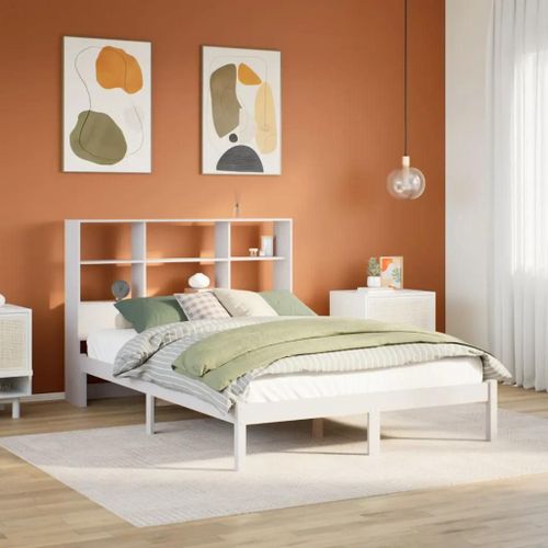 Lit Bibliothèque Sans Matelas Blanc 120x200 Cm Bois Pin Massif