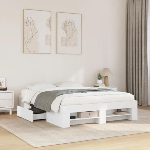 Cadre De Lit Sans Matelas Blanc 140x190 Cm Bois D'ingénierie