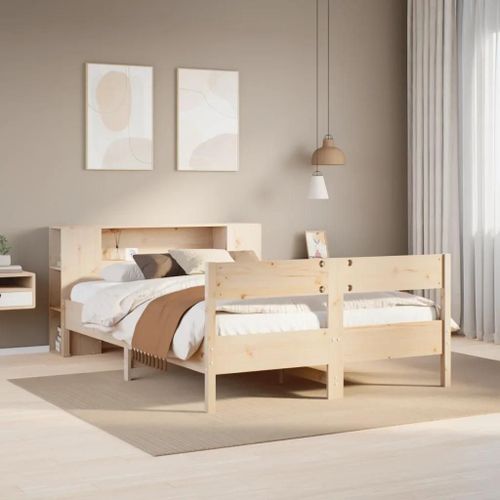 Lit Bibliothèque Sans Matelas 150x200 Cm Bois Massif De Pin