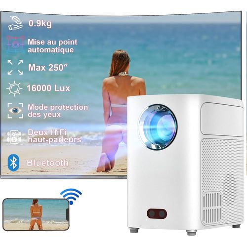 ChenQuanSarl-Vidéoprojecteur 4K M Au Point Électrique 16000 Lux, Double Haut-Parleur Hi-Fi, Miroir Sans Fil 5G Wifi Et Bluetooth Intégré, 250"" Pour La Mmaison (Blanc)