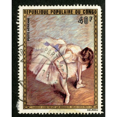 Timbre Oblitéré République Populaire Du Congo, Poste Aérienne, 40 F, Danseuse Assise Nouant Son Brodequin, Degas 1834 - 1917