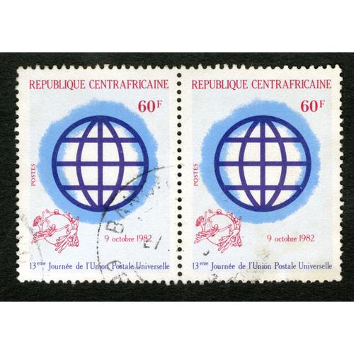 Deux Timbres Oblitéré République Centrafricaine, 60 F, 9 Octobre 1982, 13 Ème Journée De L'union Postale Universelle, Postes