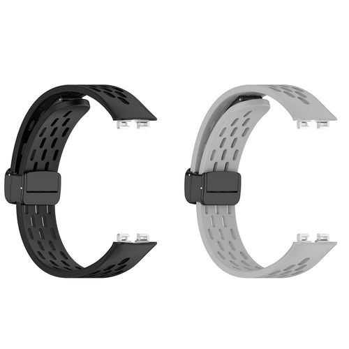 Lichifit - Bracelet Montre Pour Huawei Band 10/9/8 - À Boucle Déployante - En Silicone - Noir + Gris