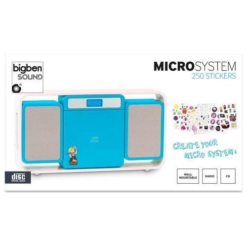 Mini chaine murale bleue radio CD+Stickers